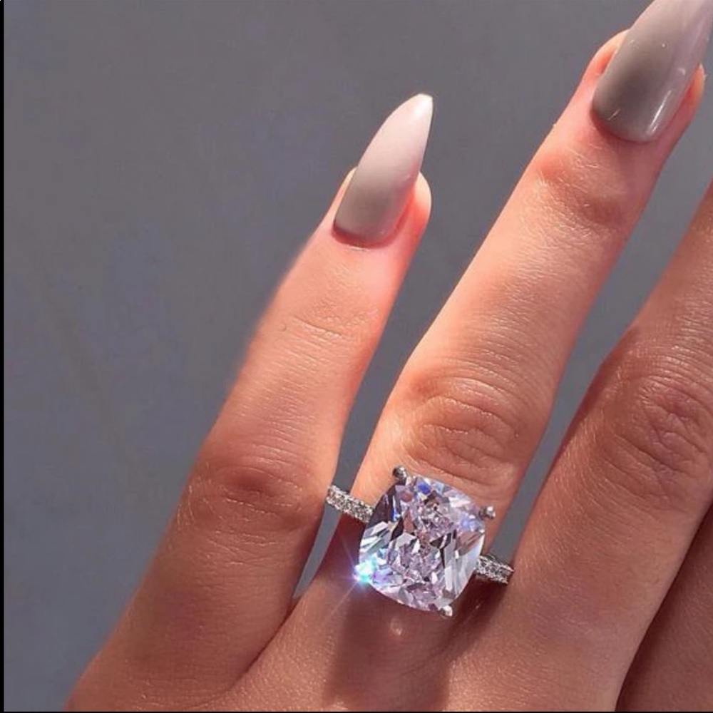 New 925 Silver Classic Square Cut Diamond Ring - Picture 4 of 4
